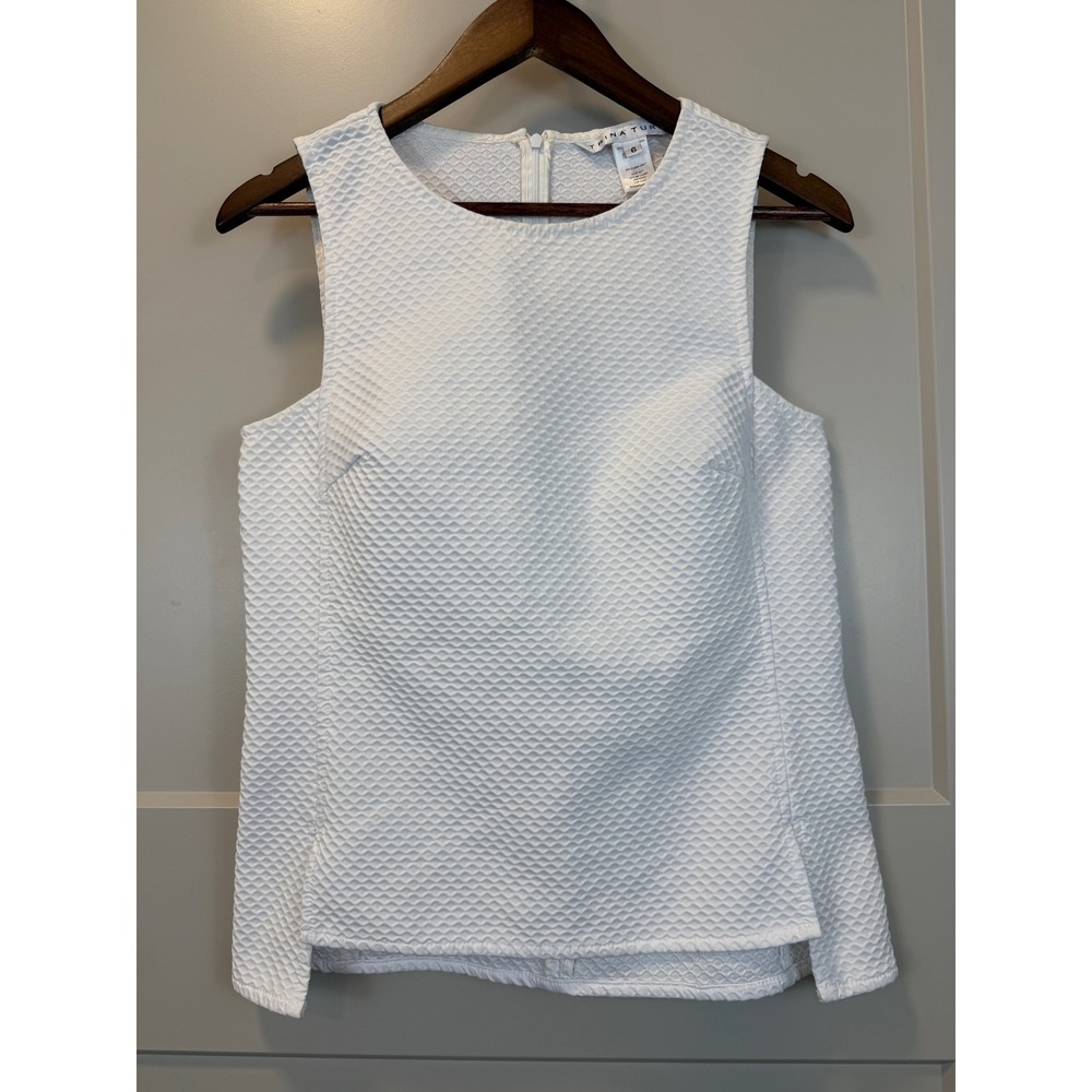 Trina Turk White Textured Sleeveless Tunic Top